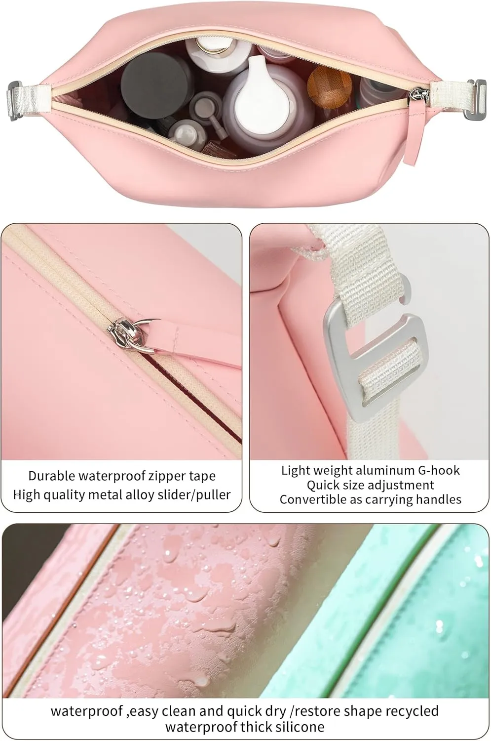 13" 6L Large Silicone Dopp Kit,Waterproof Leakproof Toiletry Bag,Foldable Travel Makeup Case for Mens Womens,Pink