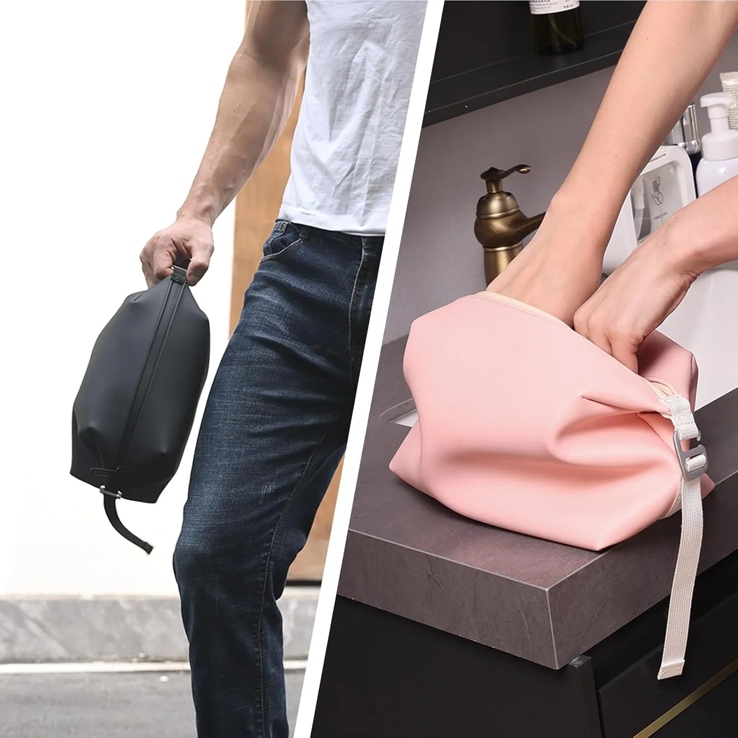 13" 6L Large Silicone Dopp Kit,Waterproof Leakproof Toiletry Bag,Foldable Travel Makeup Case for Mens Womens,Pink