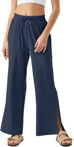 26"/28"/30" Inseam Womens Wide Leg Sweatpants Petite High Waist Summer Pants UPF50 Lightweight Beach with Pocket Split Leg