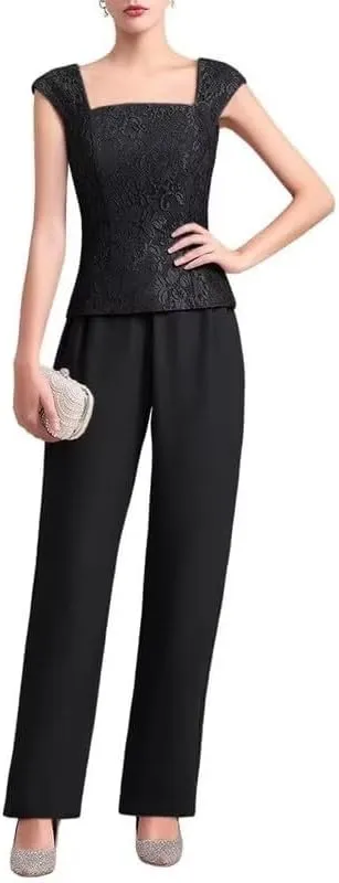 3 Pieces Mother of The Bride Dresses Pant Suits for Women Chiffon Lace Formal Outfit Evening Dress with Jacket