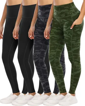 4 Pack Leggings with Pockets for Women,High Waist Tummy Control Workout Yoga Pants