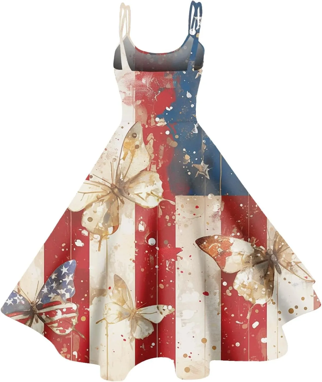 ADHOWBEW 4th of July Dress Women 2025 Sexy Holiday USA American Flag Flowy Sleeveless Graphic Plus Size Dresses