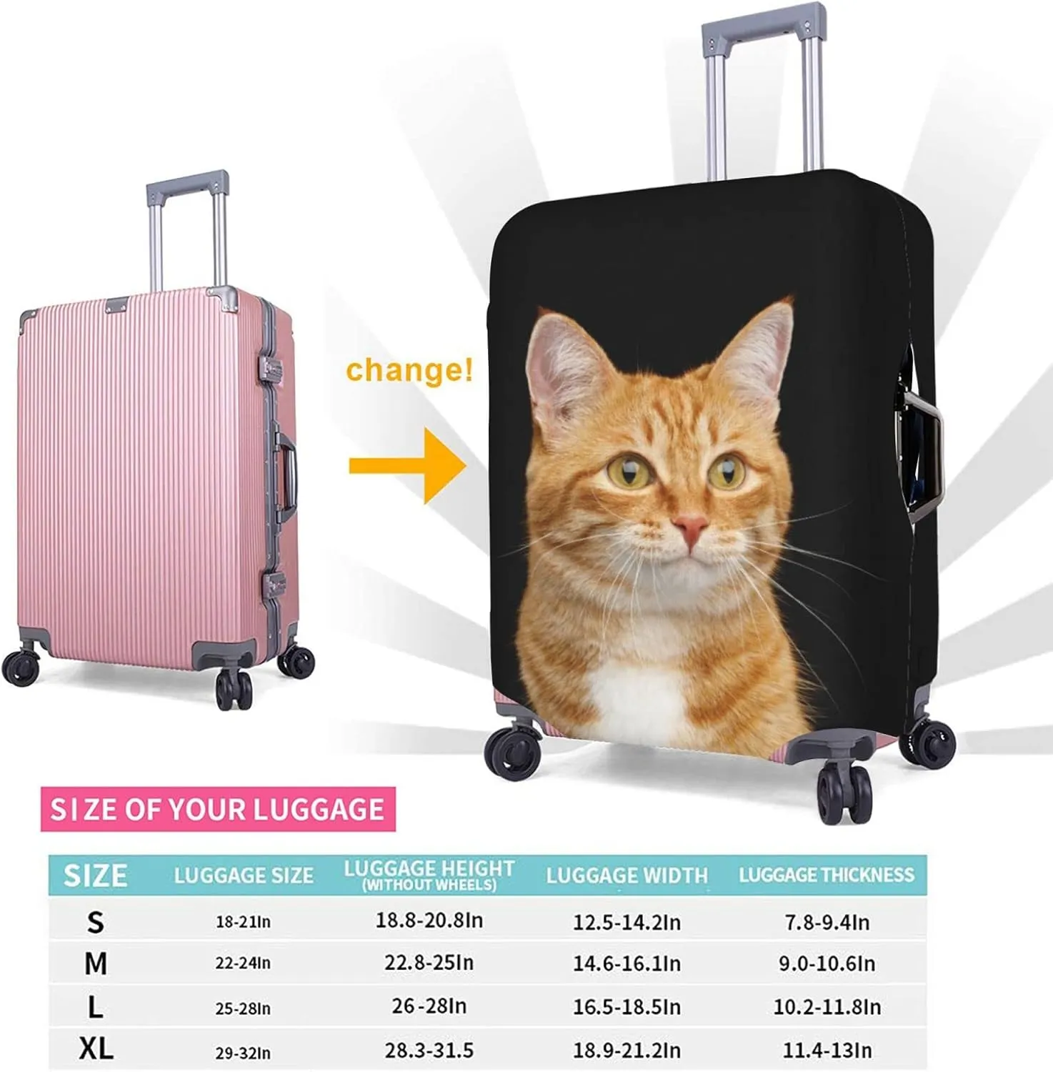 Adorable Yellow Cat Portrait Travel Luggage Cover Fits 18-32 Inch Luggage, Stretch Suitcase Cover Protector with Concealed Zipper for Wheeled Suitcase Tsa Approved