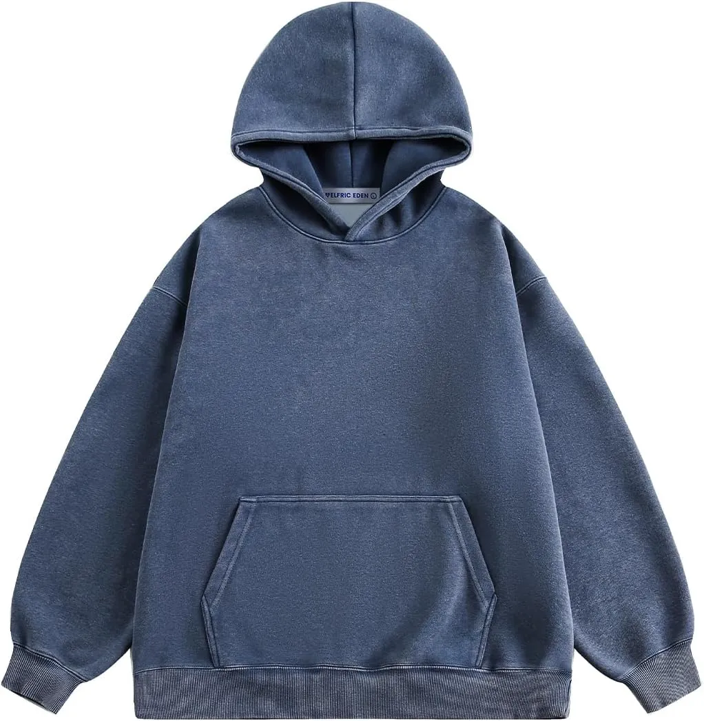Aelfric Eden Washed Hoodie Oversized Vintage Hoodies Unisex Streetwear Solid Hooded Sweatshirt with Pocket