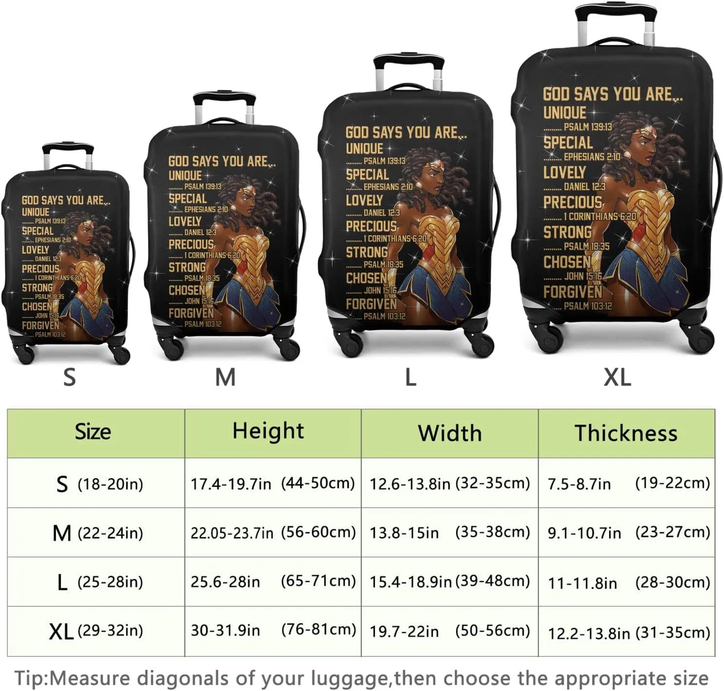African American Luggage Protective Cover Inspirational Bible Verses Motivational Suitcase Cover Fit 29-32 Inch Luggage
