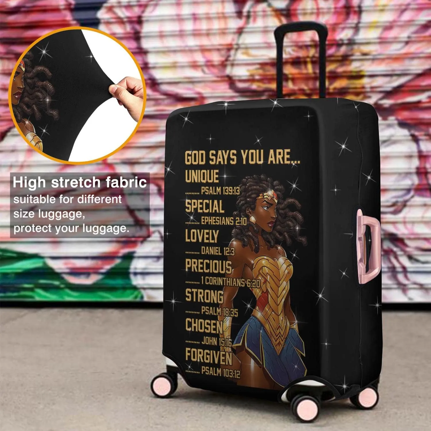 African American Luggage Protective Cover Inspirational Bible Verses Motivational Suitcase Cover Fit 29-32 Inch Luggage