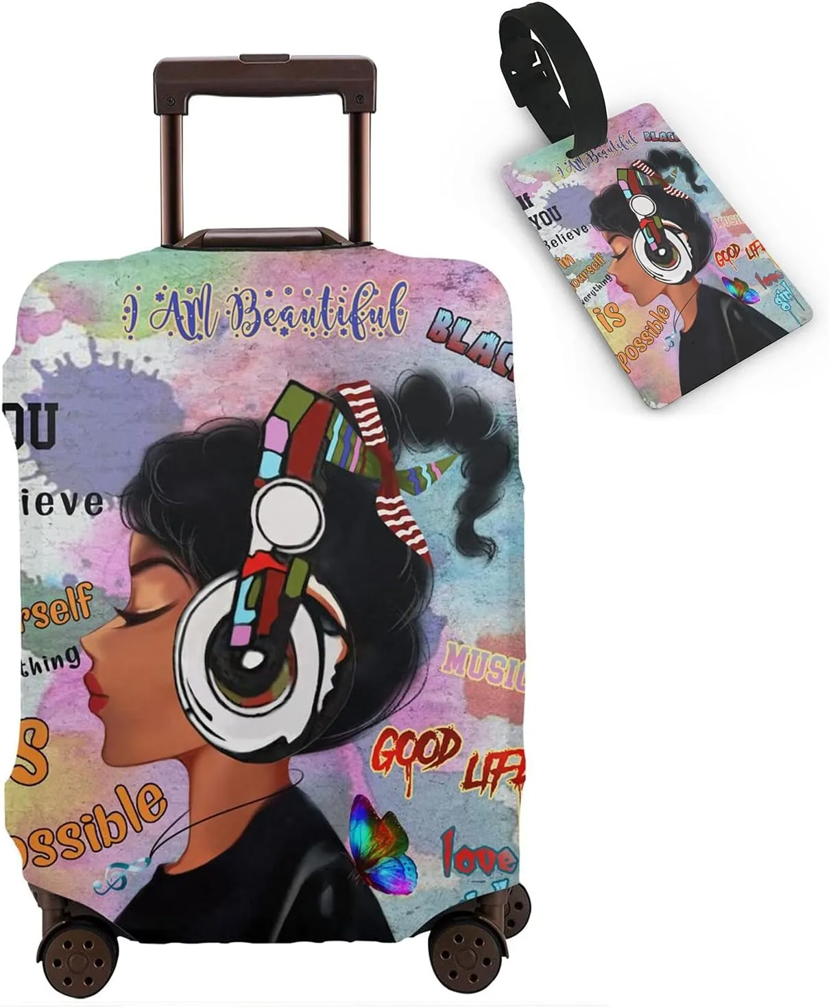 African American Women Luggage Cover Washable Suitcase Protector Anti-scratch Suitcase cover XL(31-32 inch luggage)