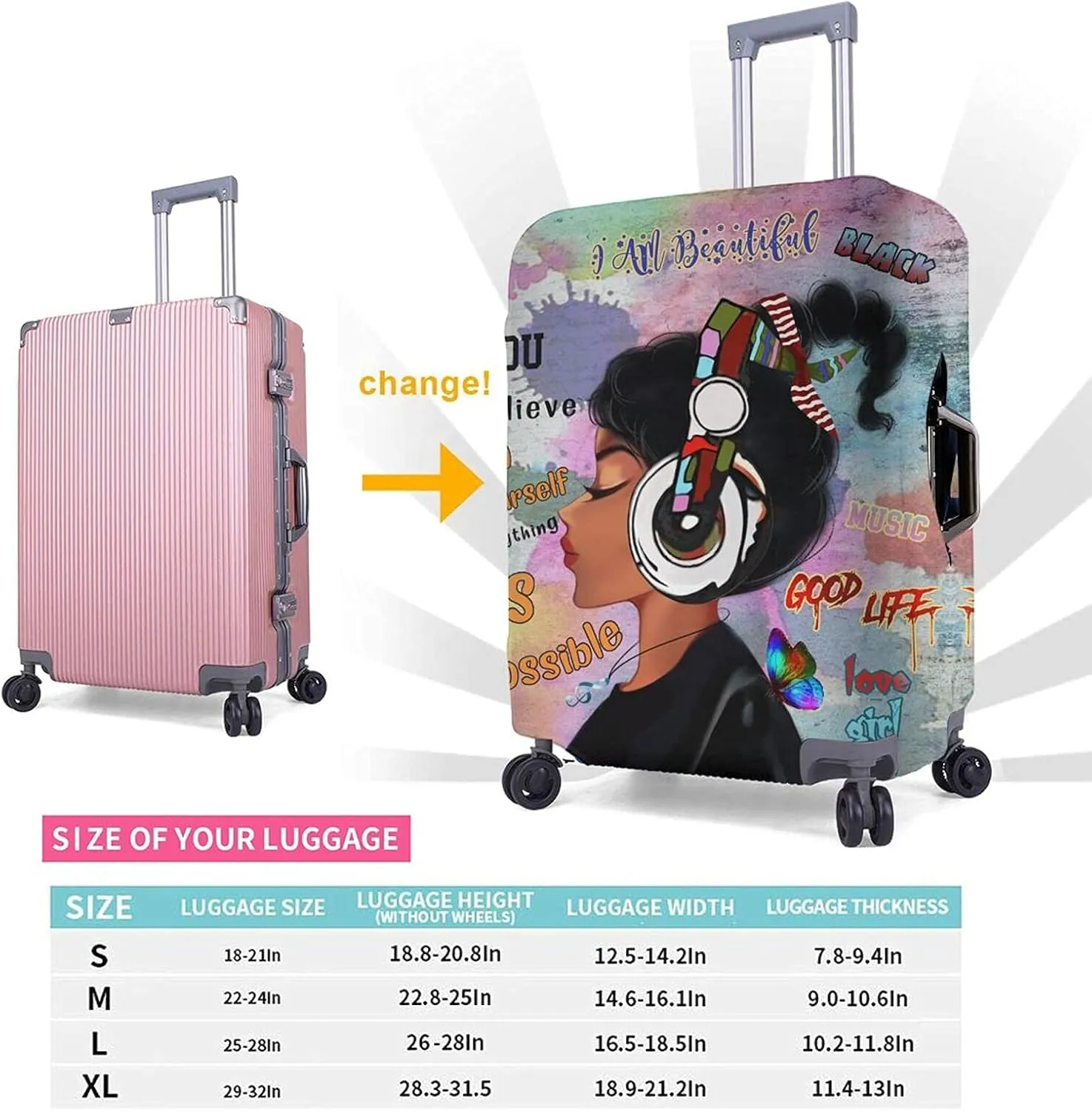 African American Women Luggage Cover Washable Suitcase Protector Anti-scratch Suitcase cover XL(31-32 inch luggage)