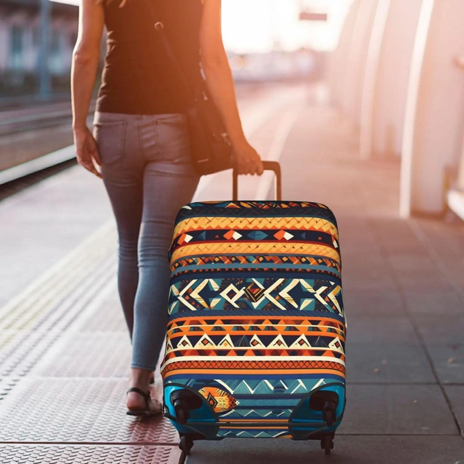 African National Patterns Luggage Cover, Protective Washable Suitcase Cover With Concealed Zipper Fits 18 To 32 Inch