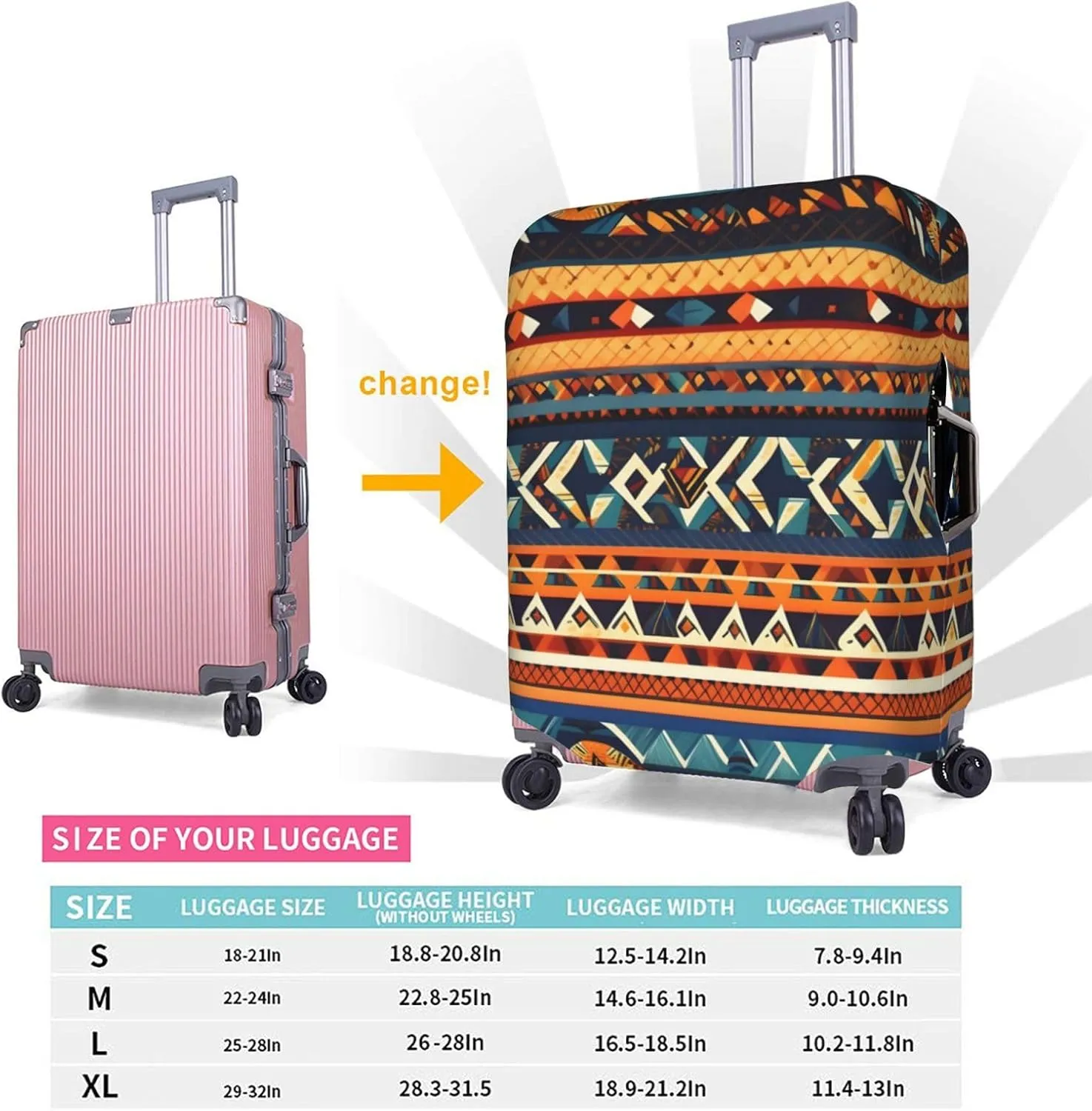 African National Patterns Luggage Cover, Protective Washable Suitcase Cover With Concealed Zipper Fits 18 To 32 Inch