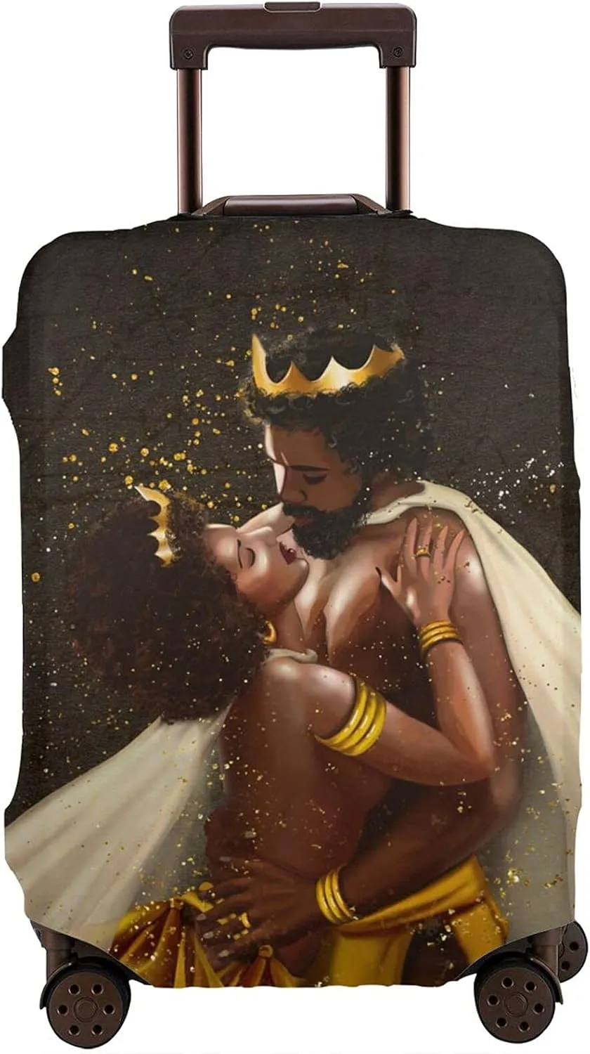 African Queen and King Couple Travel Luggage Cover Polyester Suitcase Protector Washable Baggage Covers L(27-30 inch luggage)