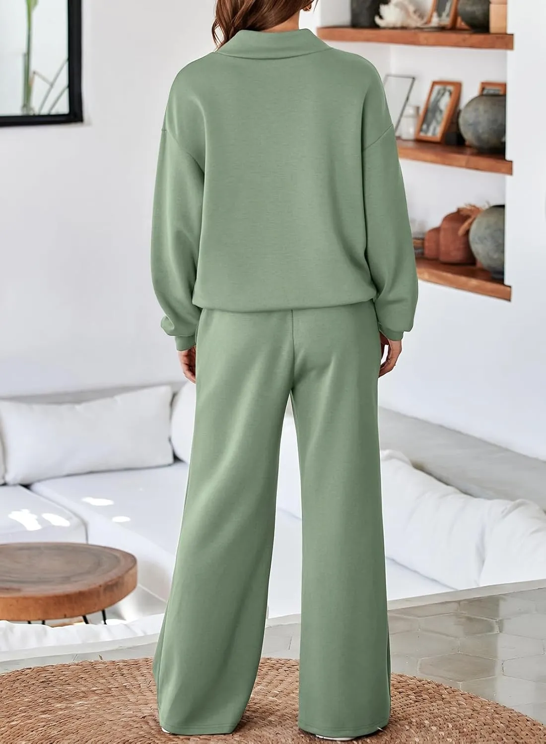 Aleumdr Women's 2 Piece Outfits Lounge Set Mock Neck Long Sleeve Sweatshirt With Wide Leg Pants Sweatsuit Fall 2025