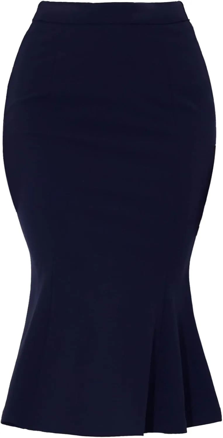 Allegra K Women's Bodycon Skirt High Waist Ruffle Hem Fishtail Mermaid Midi Skirt