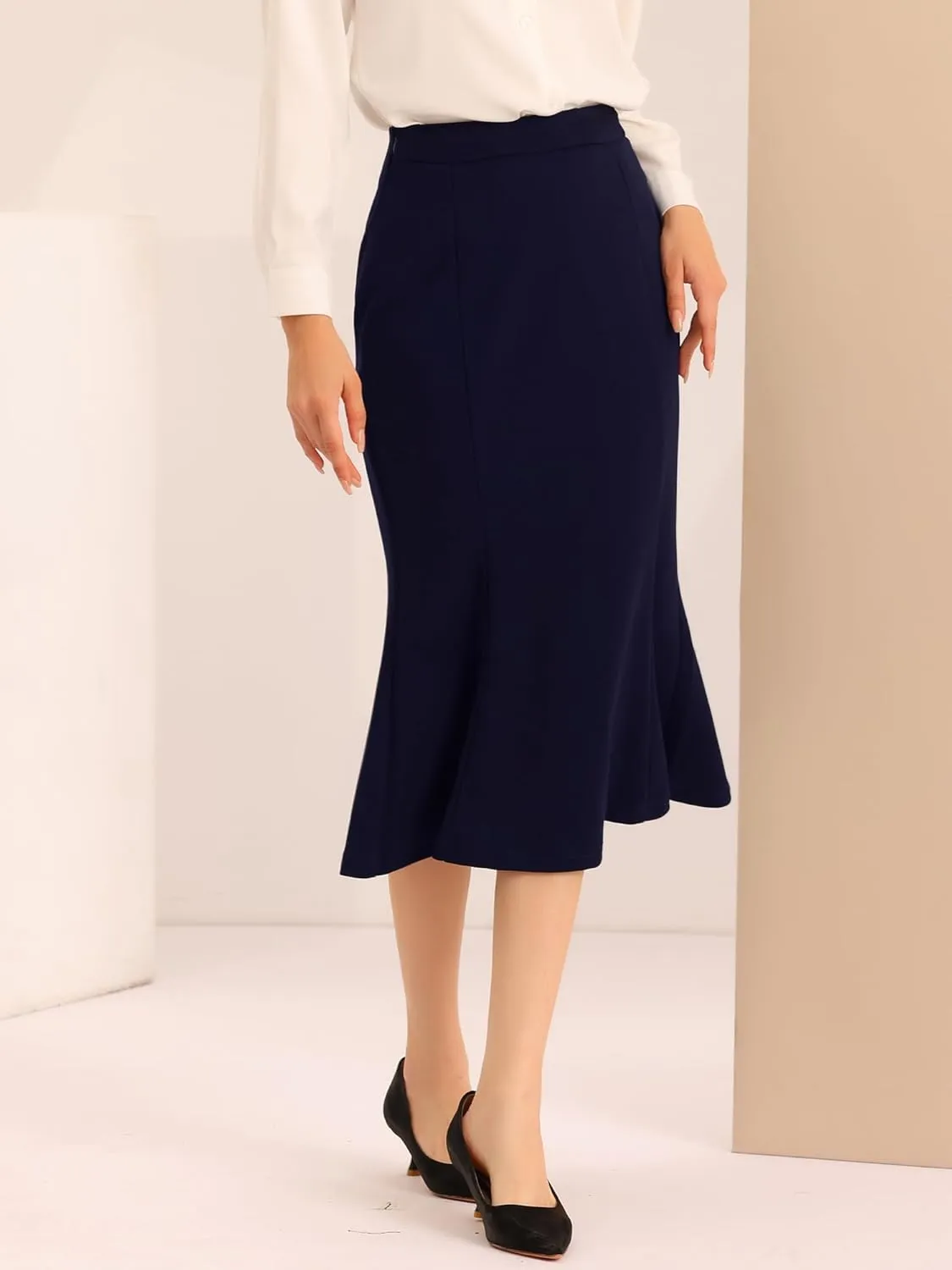 Allegra K Women's Bodycon Skirt High Waist Ruffle Hem Fishtail Mermaid Midi Skirt