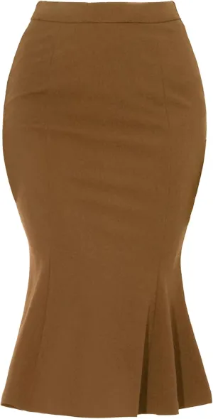 Allegra K Women's Bodycon Skirt High Waist Ruffle Hem Fishtail Mermaid Midi Skirt