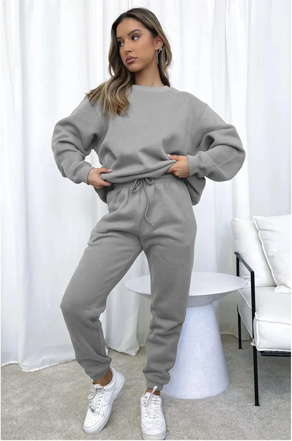 Alunzoem Jogger Sets for Women 2 Piece Sweatsuit Outfits Long Sleeve Pullover Sweatshirt Pants Set Tracksuit