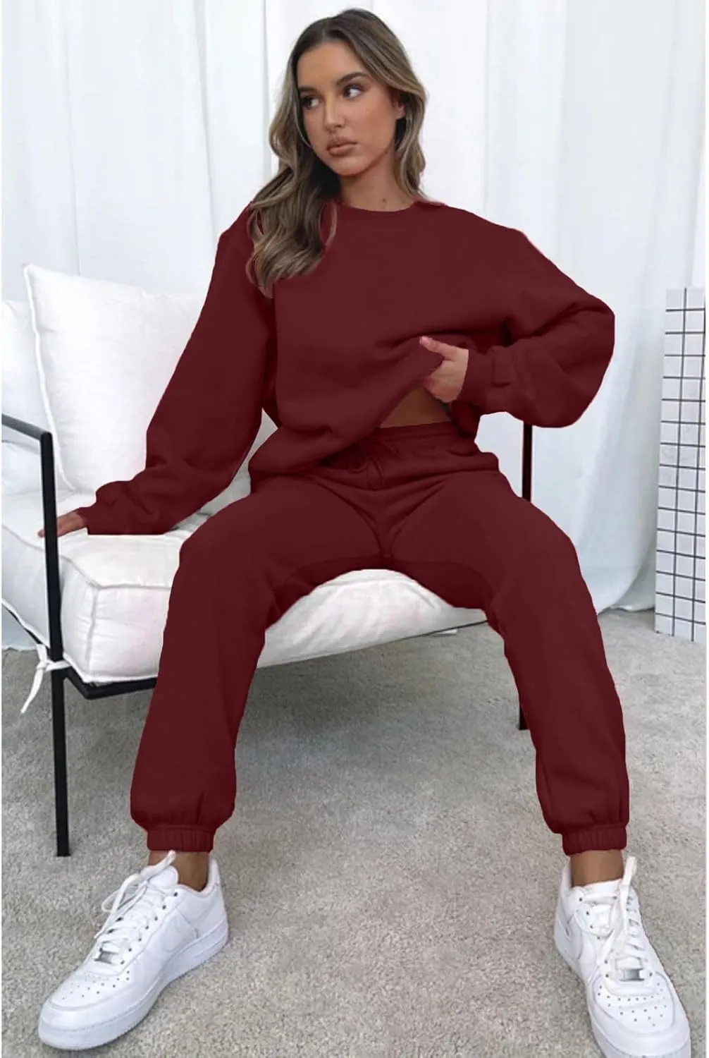 Alunzoem Jogger Sets for Women 2 Piece Sweatsuit Outfits Long Sleeve Pullover Sweatshirt Pants Set Tracksuit