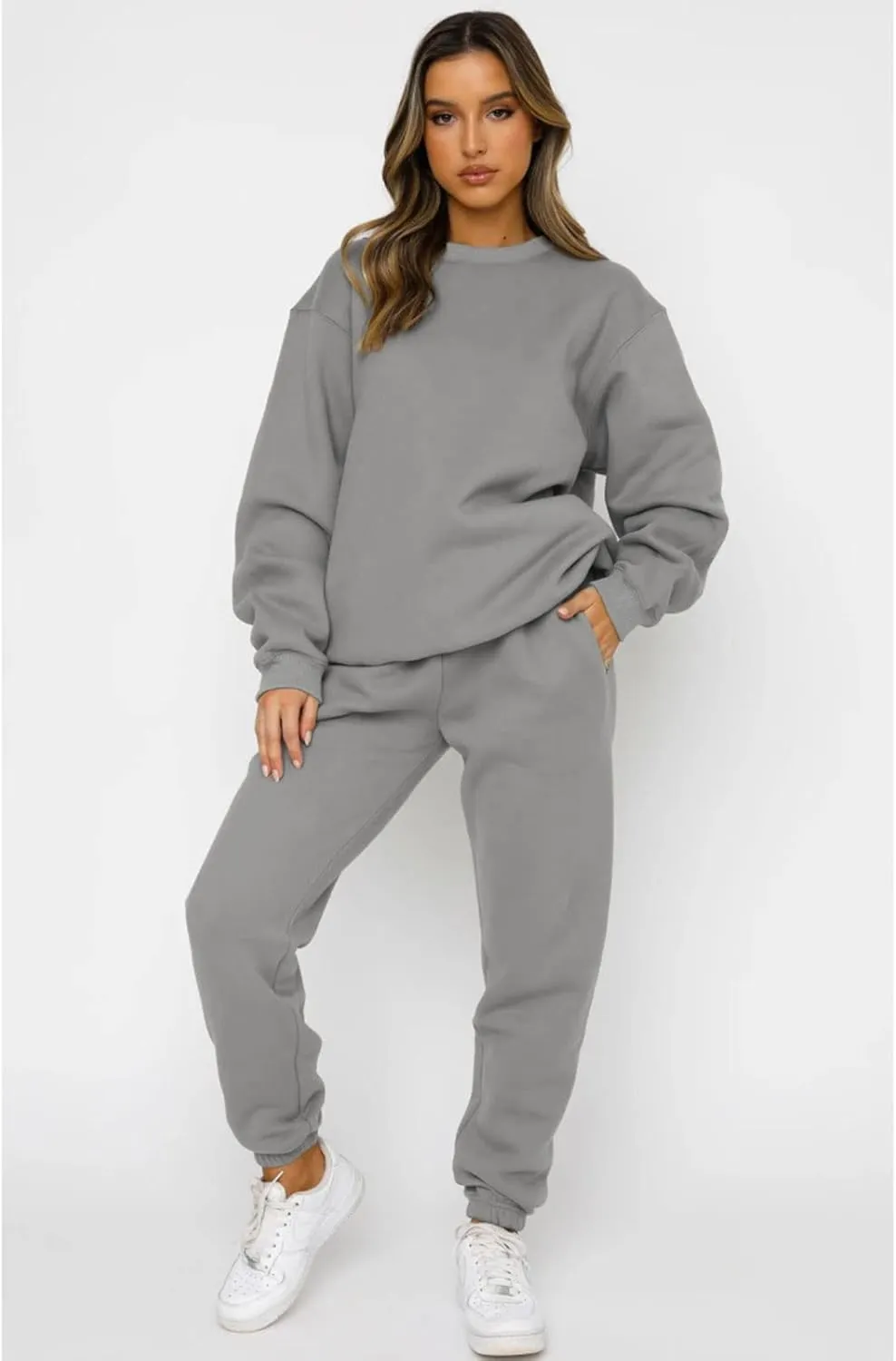 Alunzoem Jogger Sets for Women 2 Piece Sweatsuit Outfits Long Sleeve Pullover Sweatshirt Pants Set Tracksuit