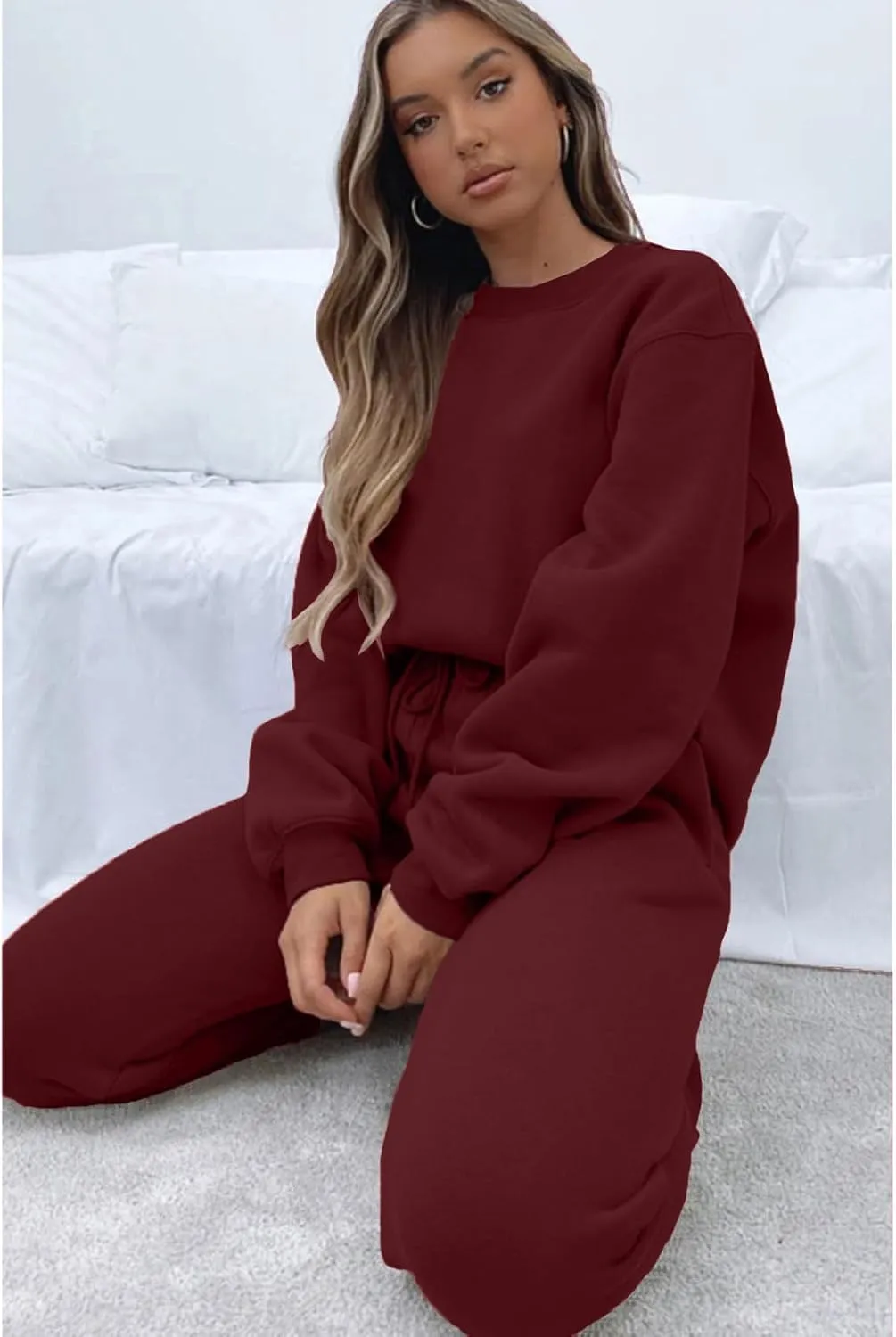 Alunzoem Jogger Sets for Women 2 Piece Sweatsuit Outfits Long Sleeve Pullover Sweatshirt Pants Set Tracksuit