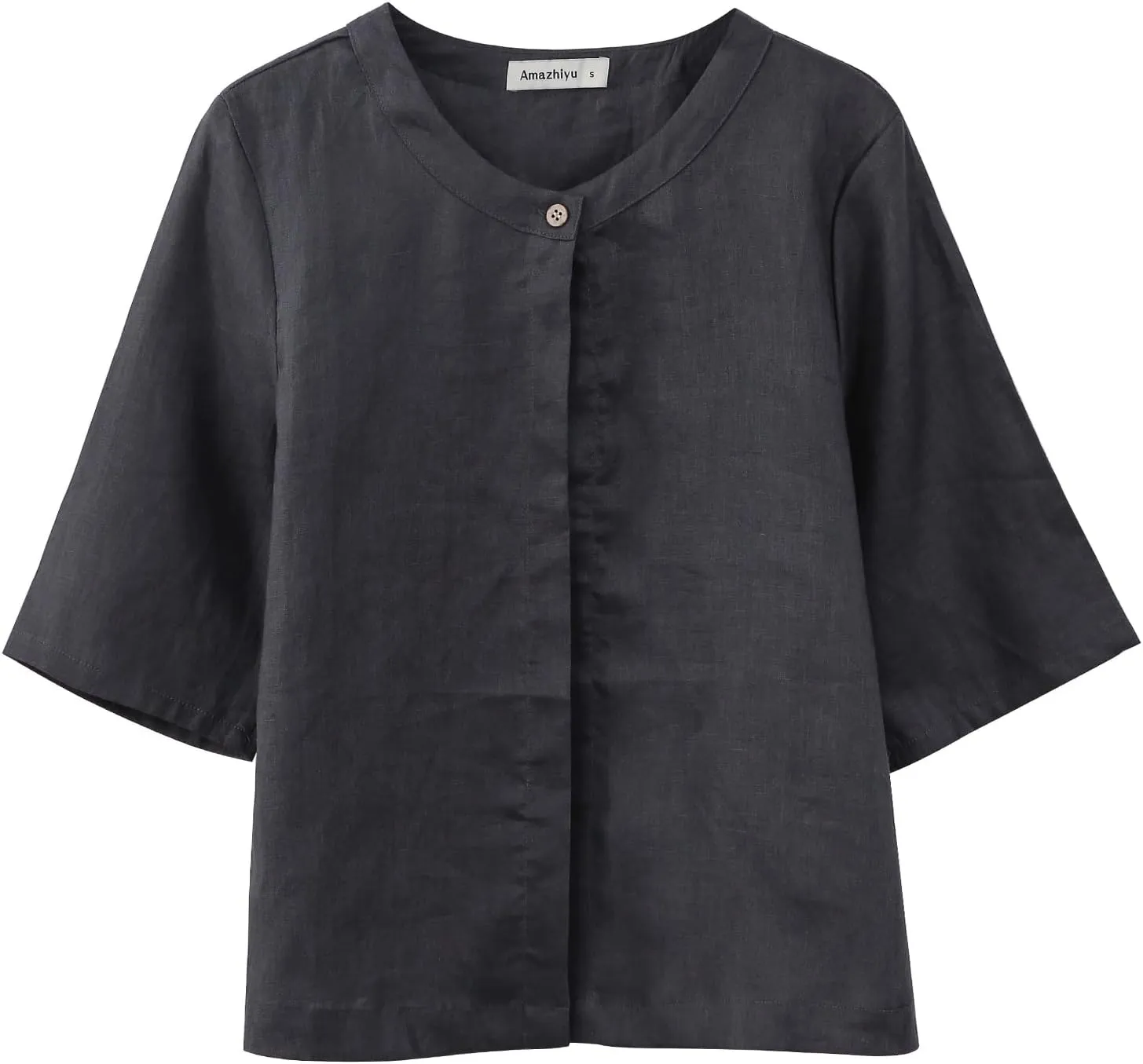 Amazhiyu Women Pure Linen Open Front Cropped Cardigan Elbow Sleeve Summer Jacket