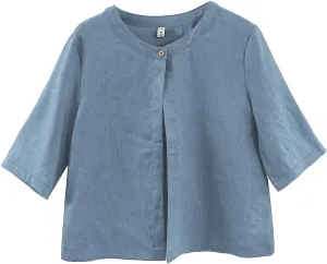 Amazhiyu Women Pure Linen Open Front Cropped Cardigan Elbow Sleeve Summer Jacket