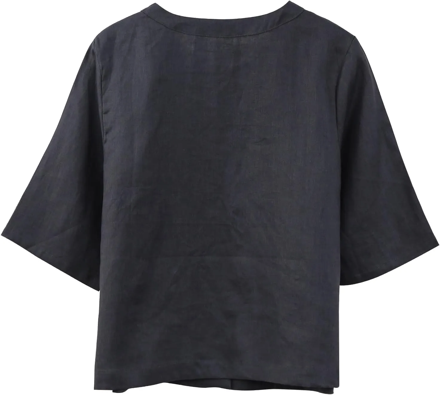 Amazhiyu Women Pure Linen Open Front Cropped Cardigan Elbow Sleeve Summer Jacket
