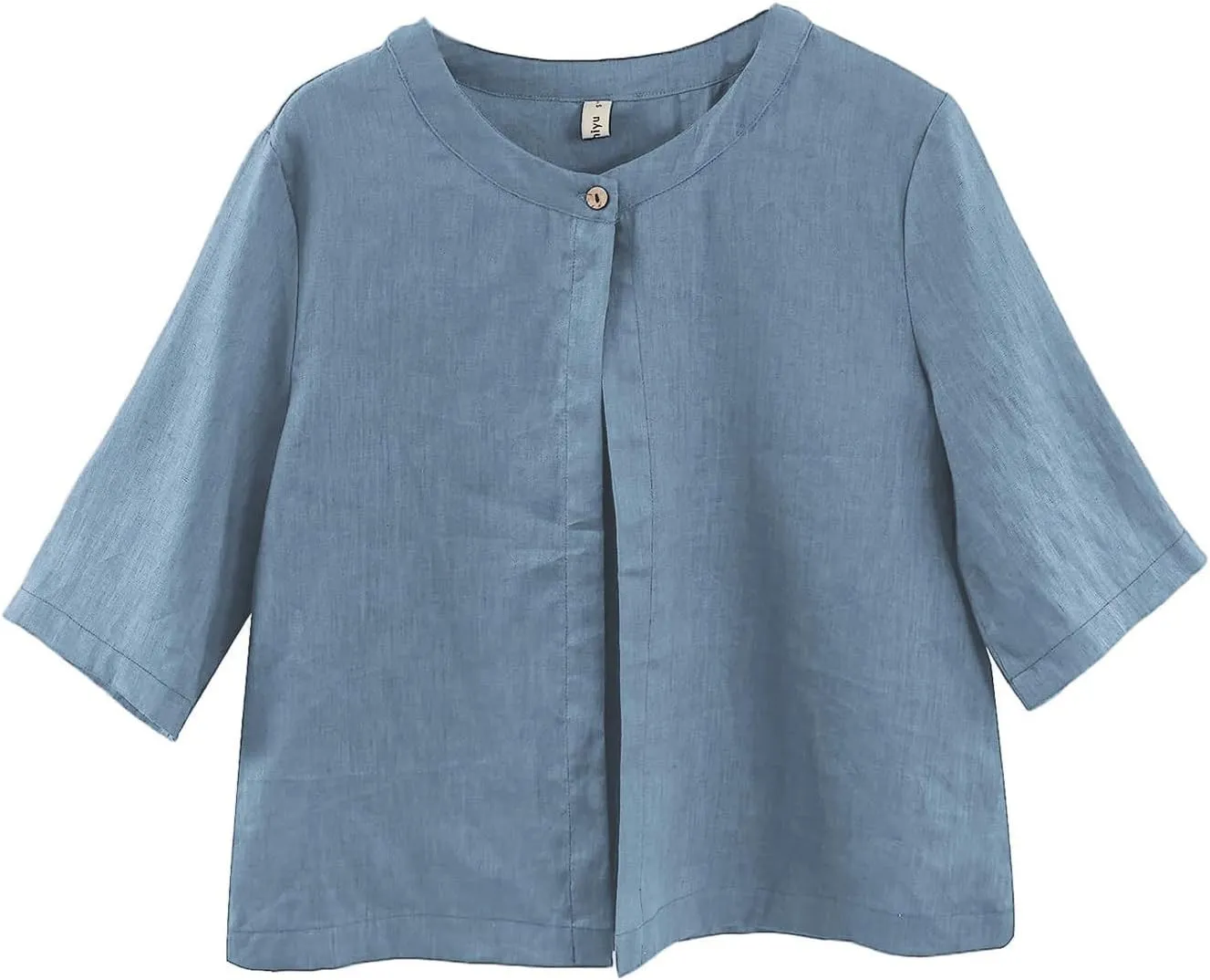 Amazhiyu Women Pure Linen Open Front Cropped Cardigan Elbow Sleeve Summer Jacket