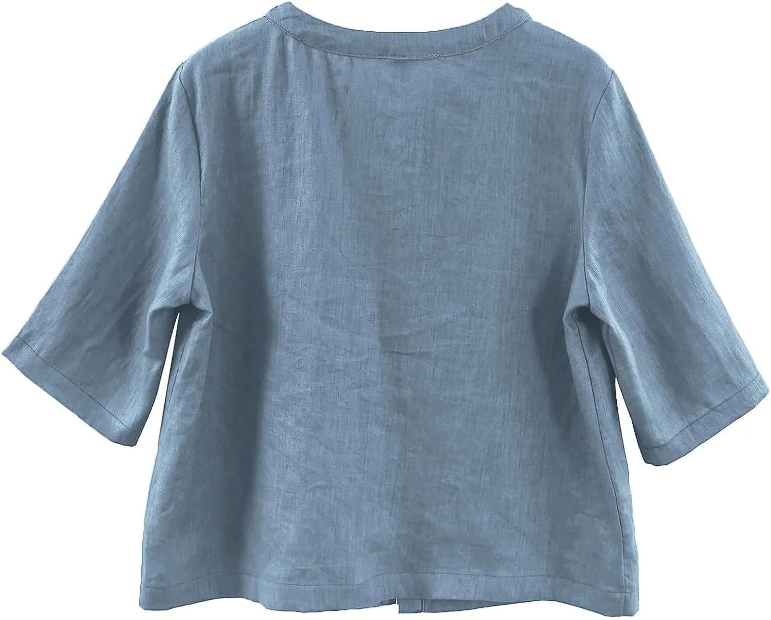 Amazhiyu Women Pure Linen Open Front Cropped Cardigan Elbow Sleeve Summer Jacket