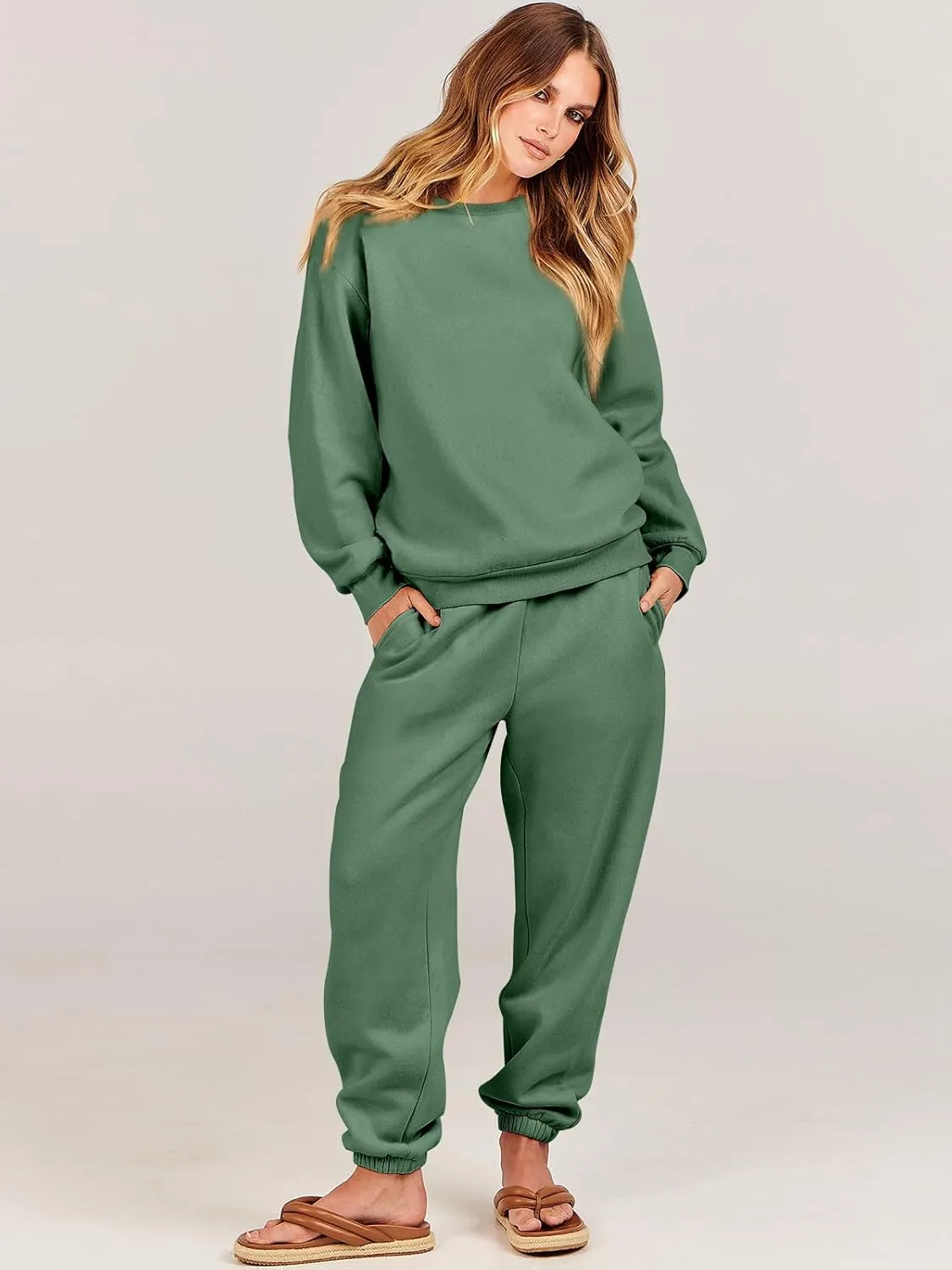 ANRABESS Women's Two Piece Outfits Lounge Set Long Sleeve Crewneck Sweatshirt Jogger Pants Tracksuit Sweatsuit 2024 Fall Sets