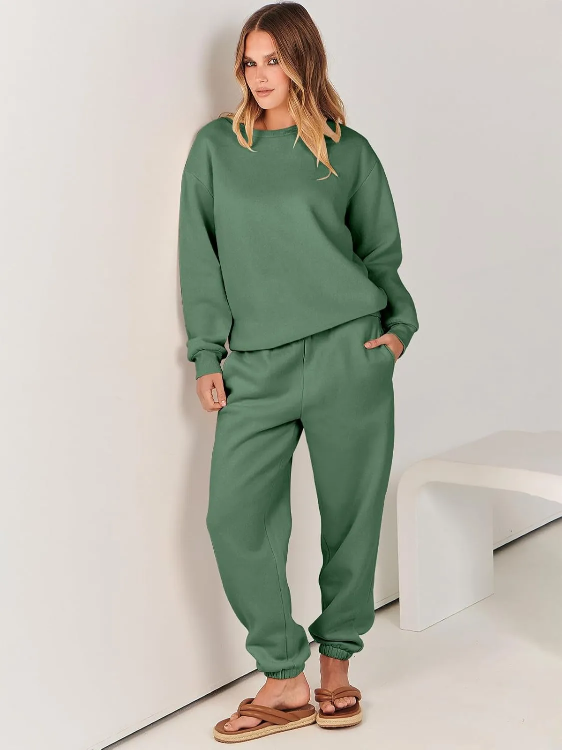 ANRABESS Women's Two Piece Outfits Lounge Set Long Sleeve Crewneck Sweatshirt Jogger Pants Tracksuit Sweatsuit 2024 Fall Sets