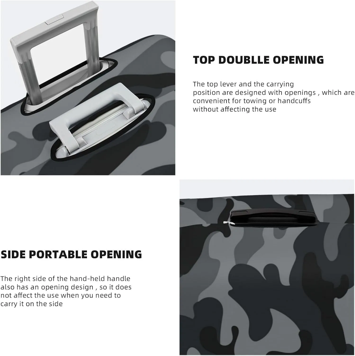 Army Camouflages Pattern Luggage Suitcase Covers Elastic Washable Black And Grey Camo Luggage Protector Travel Suitcase Protective Cover For Kid And Adult, M (Fit 22-24 Inch Luggage)