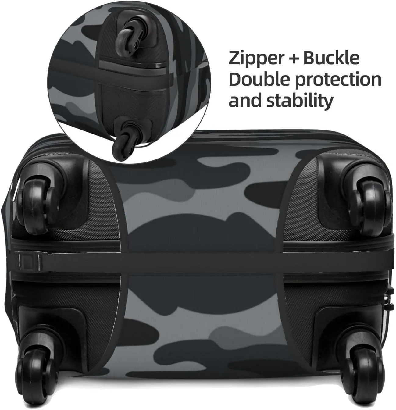 Army Camouflages Pattern Luggage Suitcase Covers Elastic Washable Black And Grey Camo Luggage Protector Travel Suitcase Protective Cover For Kid And Adult, M (Fit 22-24 Inch Luggage)