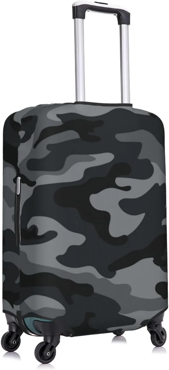 Army Camouflages Pattern Luggage Suitcase Covers Elastic Washable Black And Grey Camo Luggage Protector Travel Suitcase Protective Cover For Kid And Adult, M (Fit 22-24 Inch Luggage)