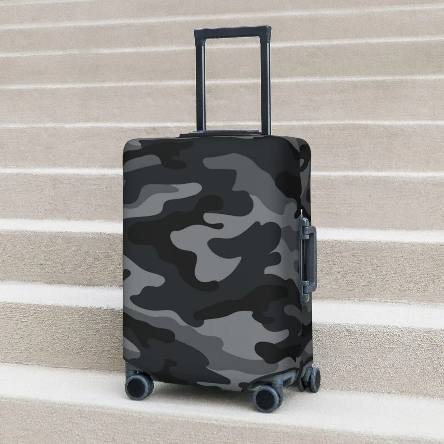 Army Camouflages Pattern Luggage Suitcase Covers Elastic Washable Black And Grey Camo Luggage Protector Travel Suitcase Protective Cover For Kid And Adult, M (Fit 22-24 Inch Luggage)