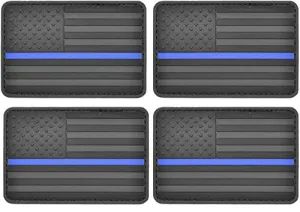 ASA Techmed 4 Pack US USA Flag Patch Thin Blue Line Police PVC Emblem Military Iron On Sew On Tactical Morale Patch for Hats Backpacks Caps Jackets   More