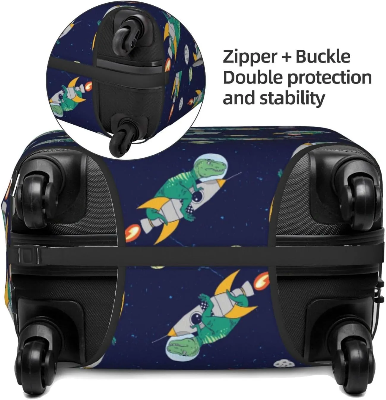 Astronaut Dinosaur Print Luggage Covers For Suitcase,Elastic Washable & Stretchable Suitcase Covers For Luggage, Anti-Scratch - Fits 18-32 Inch Luggage-No Luggage Included