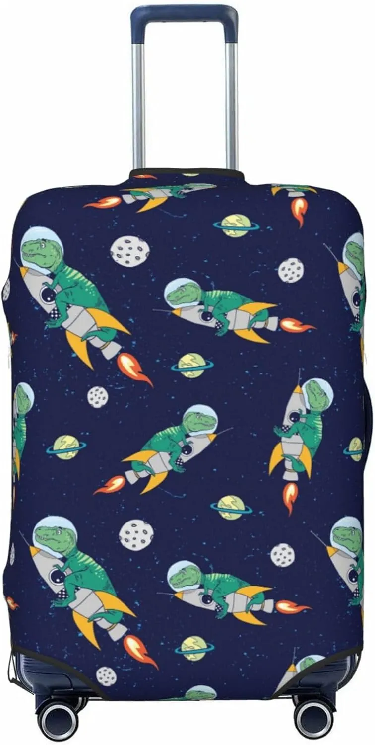 Astronaut Dinosaur Print Luggage Covers For Suitcase,Elastic Washable & Stretchable Suitcase Covers For Luggage, Anti-Scratch - Fits 18-32 Inch Luggage-No Luggage Included