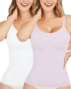 AURUZA 2PCS Womens Shapewear Tummy Control Scoop Neck Camisole Tops for Women Seamless Compression Tank Top Regular Plus Size, L, White Lavender, Large