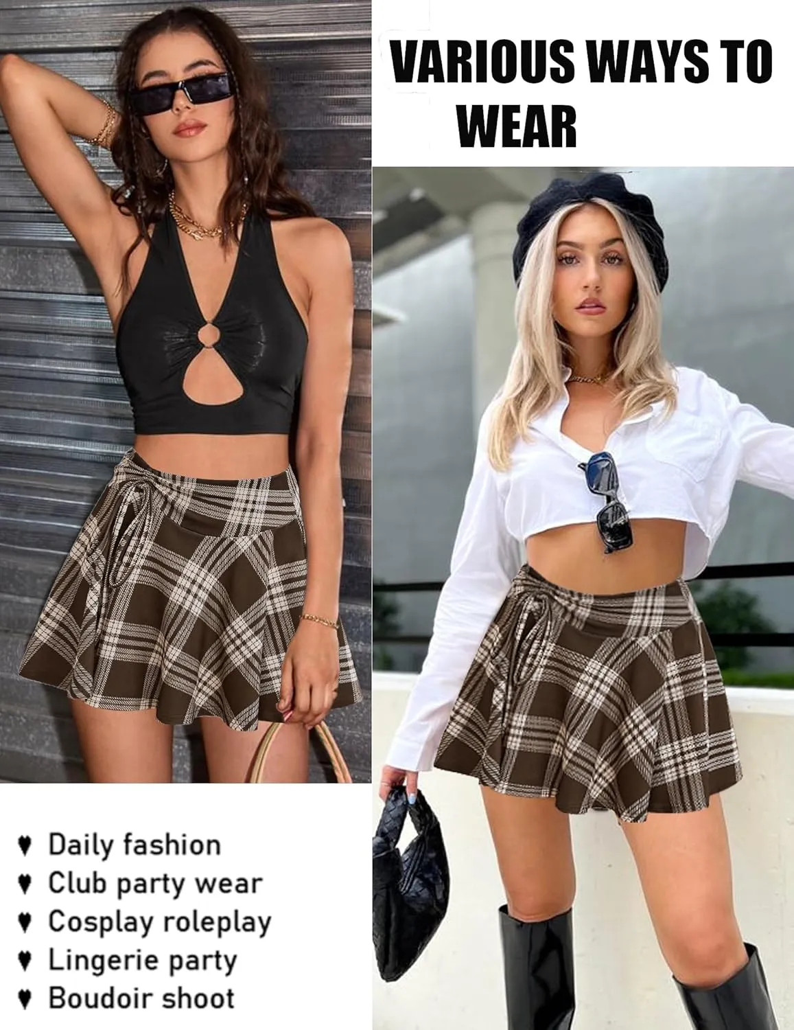 Avidlove Mini Skirt for Women Pleated Drawstring High Waist Skater Skirt Sexy Lingerie Skirts S-XXL