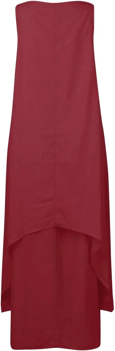 Aymnlox Sundresses for Women 2023 Trendy Casual Cotton Linen Sleeveless Tank Dress with Pockets Summer Double Layer Dresses