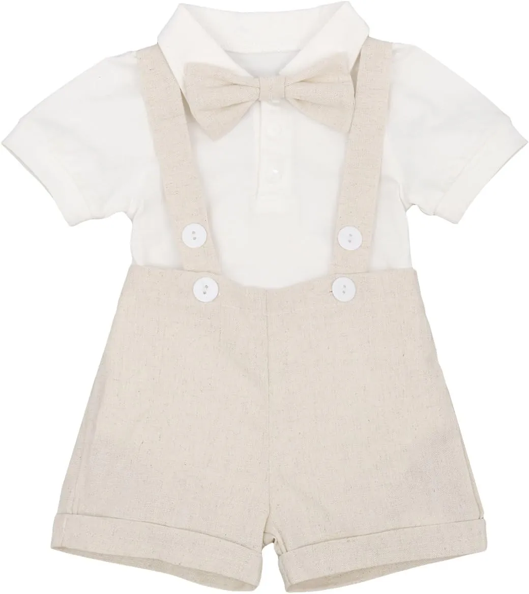 Baby Boys Formal Suit Set Short Sleeve Romper Suspenders Shorts Pants Bowtie Wedding Tuxedo Outfits Cake Smash Clothes