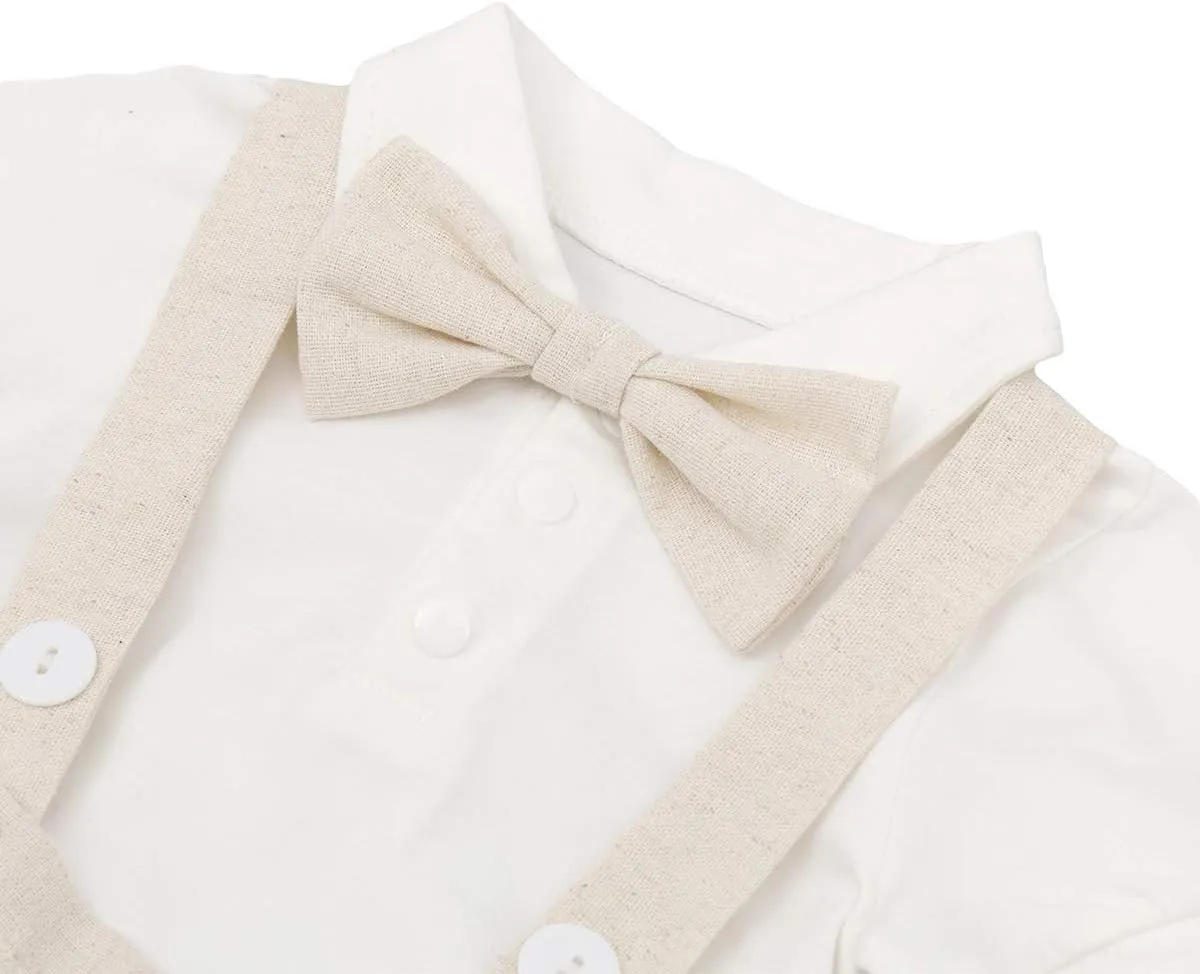 Baby Boys Formal Suit Set Short Sleeve Romper Suspenders Shorts Pants Bowtie Wedding Tuxedo Outfits Cake Smash Clothes