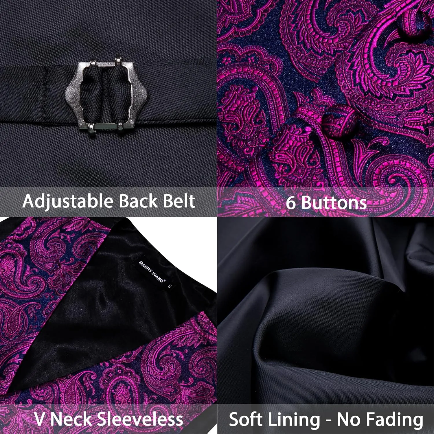 Barry.Wang Men's Suit Vest Tie and Bow Tie Set Formal Solid Paisley Handkerchief Cufflink Woven Wedding Party Waistcoat