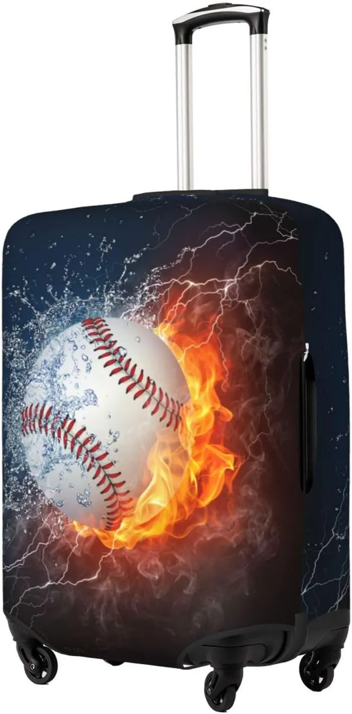 Baseball In The Water And Fire Luggage Suitcase Covers Elastic Washable Baseball Ball Lover Luggage Protector Travel Suitcase Protective Cover For Kid And Adult, M (Fit 22-24 Inch Luggage)