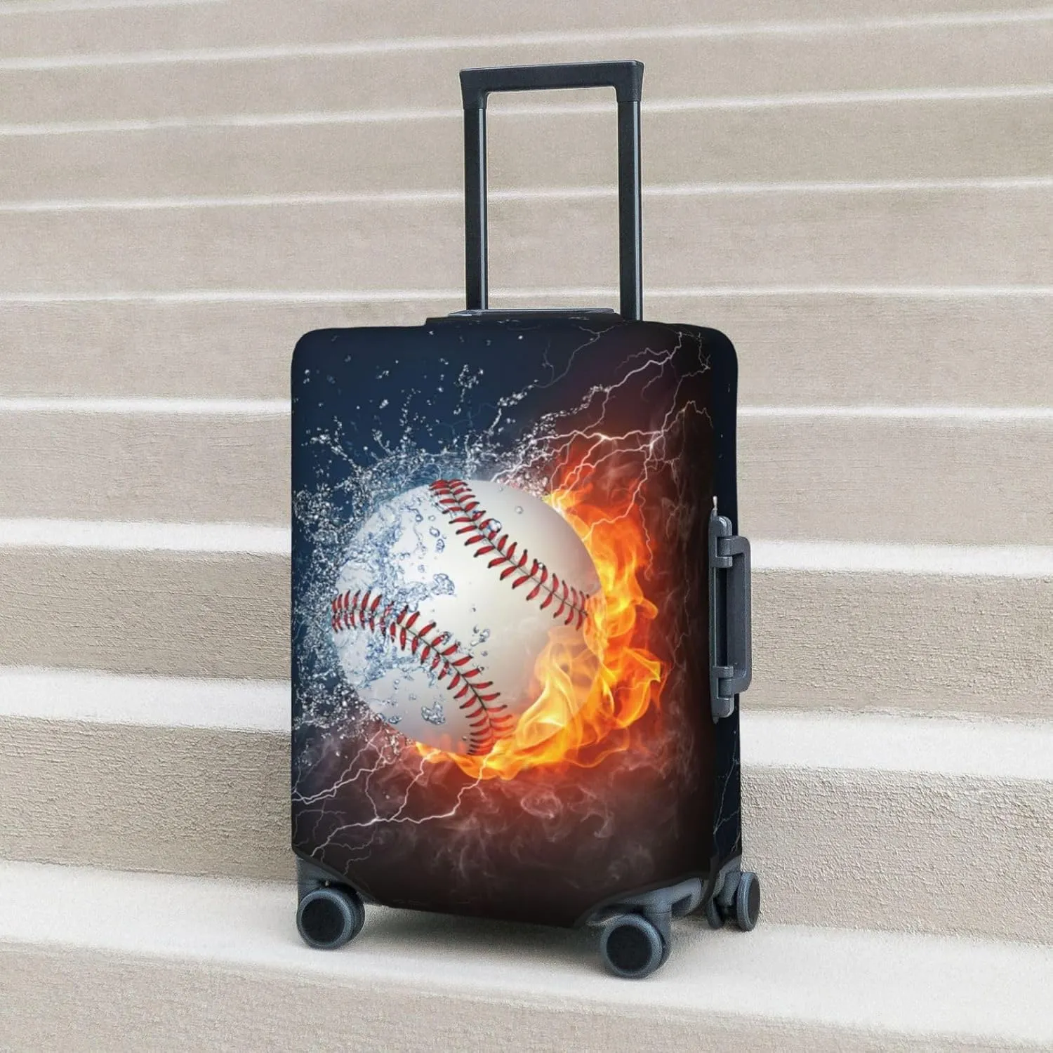 Baseball In The Water And Fire Luggage Suitcase Covers Elastic Washable Baseball Ball Lover Luggage Protector Travel Suitcase Protective Cover For Kid And Adult, M (Fit 22-24 Inch Luggage)