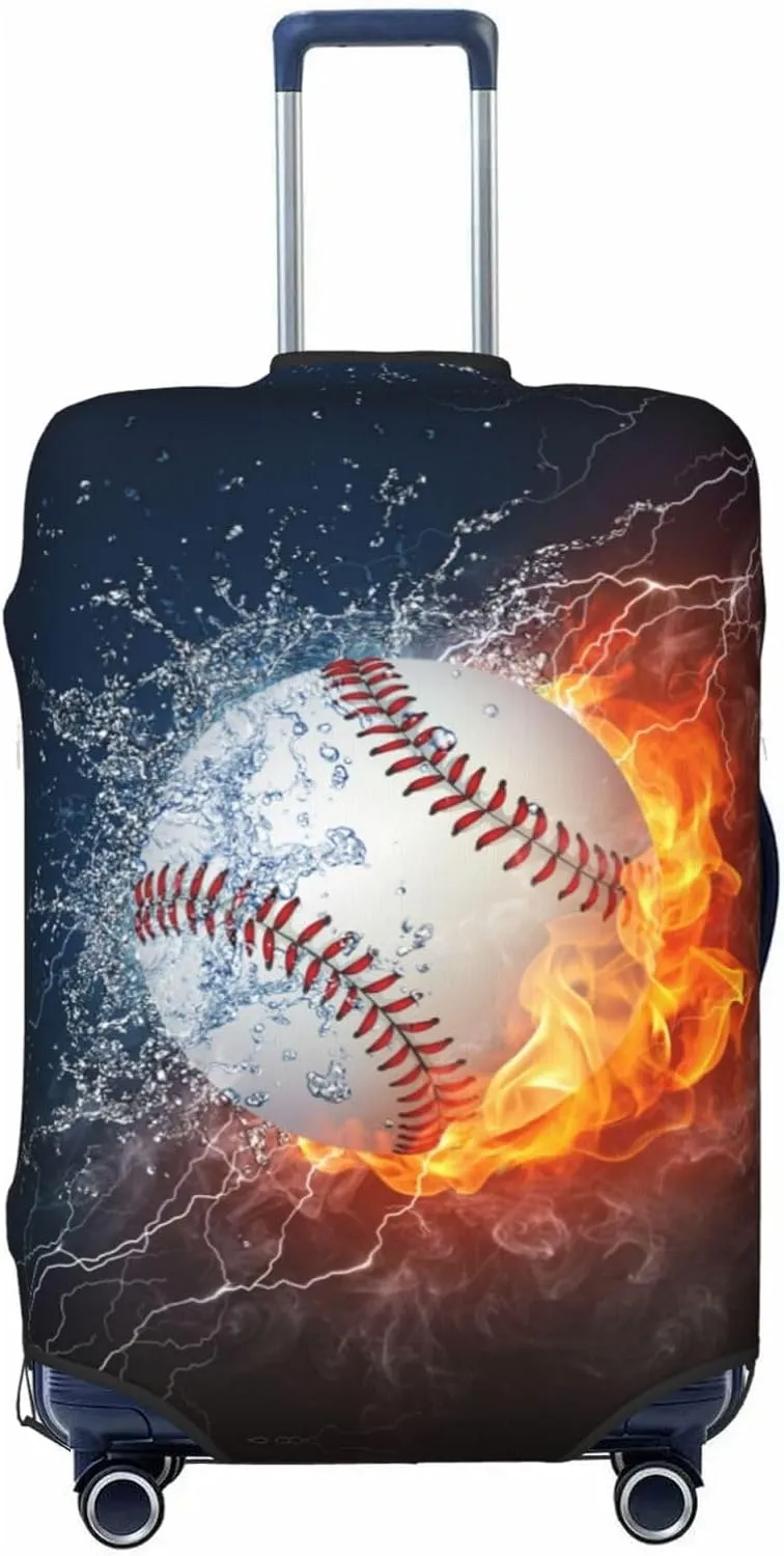 Baseball In The Water And Fire Luggage Suitcase Covers Elastic Washable Baseball Ball Lover Luggage Protector Travel Suitcase Protective Cover For Kid And Adult, M (Fit 22-24 Inch Luggage)