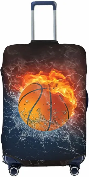 Basketball In Water And Fire Luggage Suitcase Cover Elastic Washable Basketball Lover Luggage Protector Travel Suitcase Protective Cover For Kid And Adult, M (Fit 22-24 Inch Luggage)