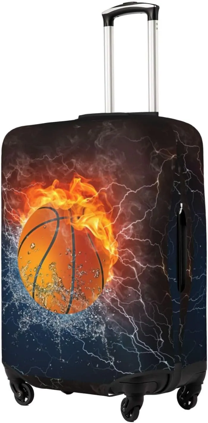 Basketball In Water And Fire Luggage Suitcase Cover Elastic Washable Basketball Lover Luggage Protector Travel Suitcase Protective Cover For Kid And Adult, M (Fit 22-24 Inch Luggage)