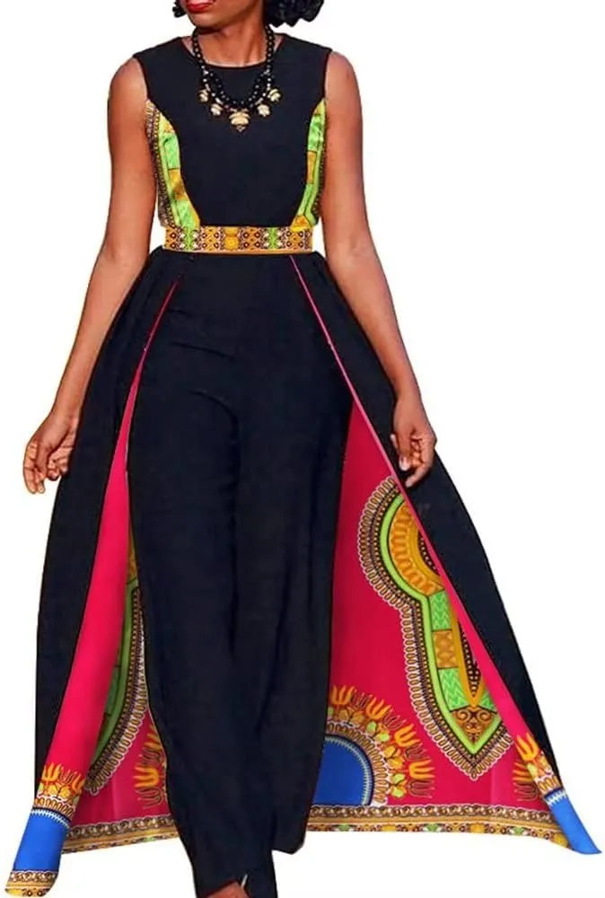 BAZINRICHE African Elegant Womens Rompers Jumpsuit Sleeveless Dresses Jumpsuit Long Dashiki Pants Plus Size