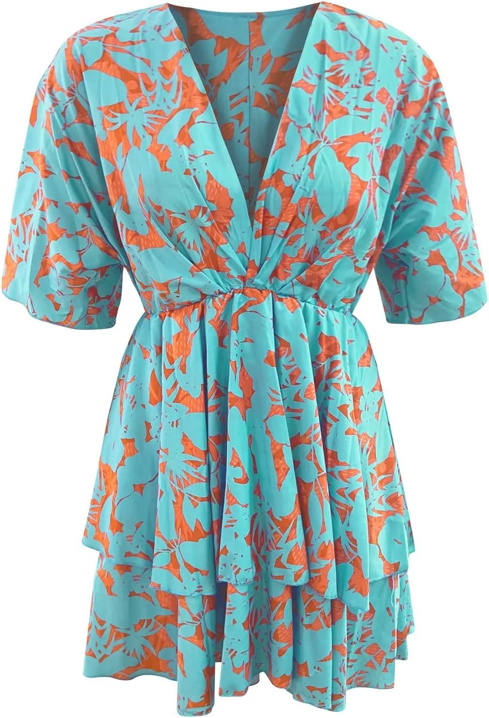 Beach Dresses for Women,2023 Summer Casual Trendy Loose Batwing Sleeve Mini Dress,Floral Flowy Hem Boho Dress